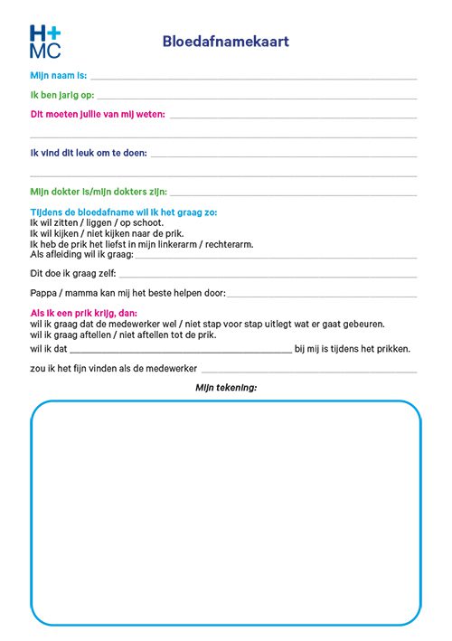bloedafnamekaart voor kinderen
